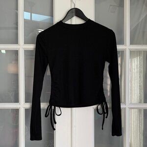 gb fashion Cinched Side Roundneck Ribbed Longsleeve T-Shirt